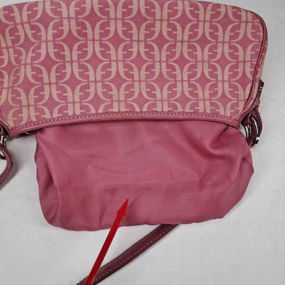 Vtg Fossil Pink Signature Jacquard Fabric Leather Trim Shoulder Demi Bag Purse - Picture 10 of 14